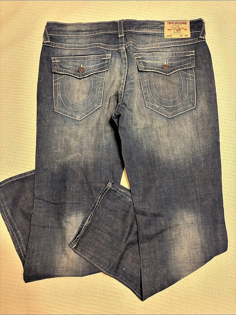 True Religion Ricky Relaxed Straight Distressed Blue Jeans Waist 40